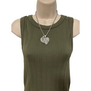 Women's Silver Tone Chain Heart Pendant Key Charm Necklace BOHO Simple Timeless